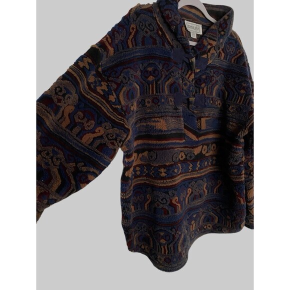 VTG Womens Sweater Sz 1X ? 2X ? Vtg 90s Aztec Fleece Pullover 52" Chest - Picture 9 of 12